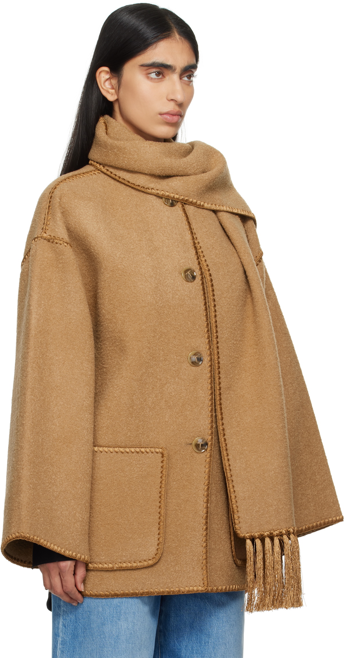 TOTEME Tan Embroidered Scarf Jacket Toteme