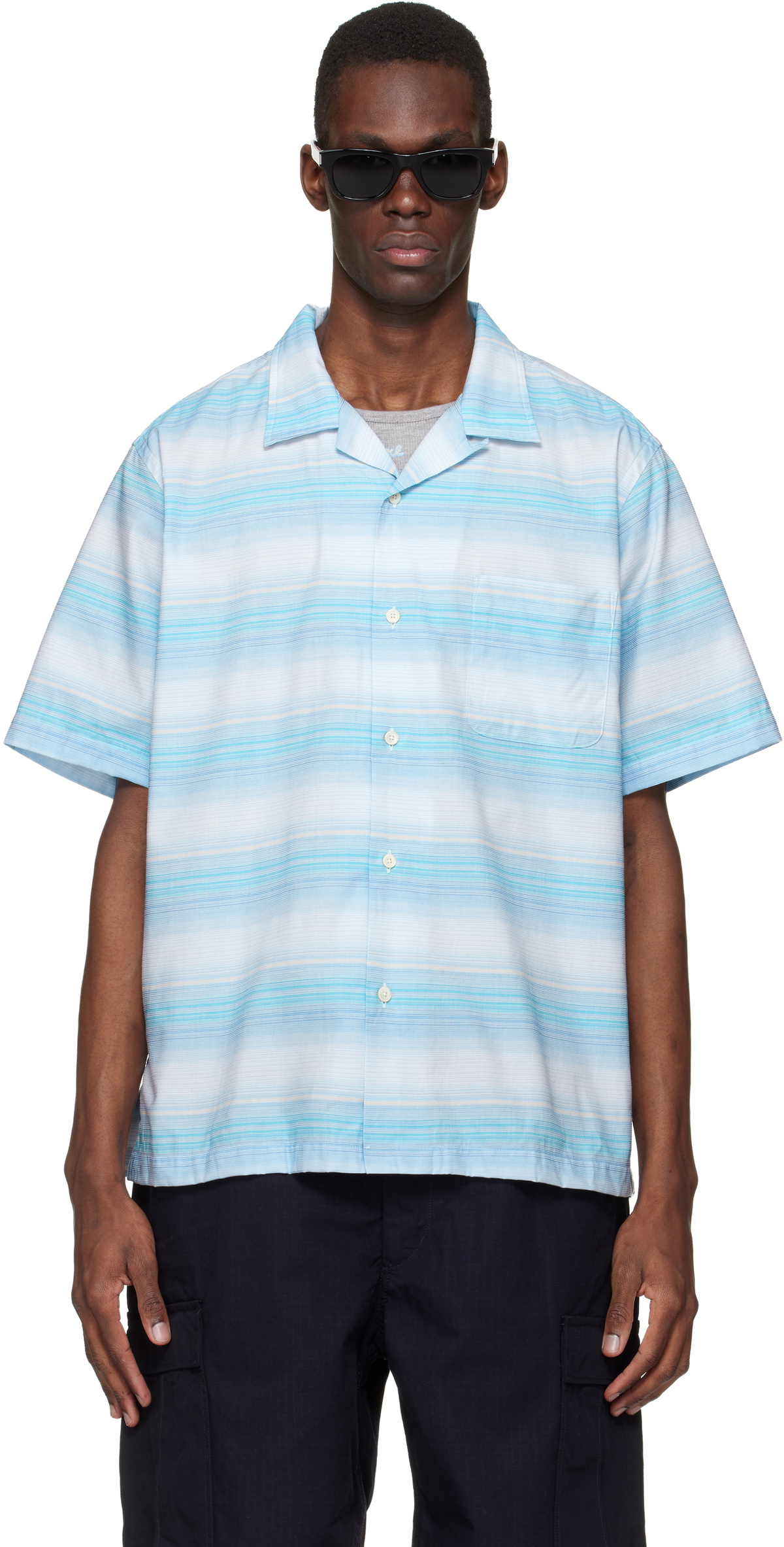 Nanamica Men's Open Collar Cupra Hemp Shirt in Navy Nanamica Nanamica Men's Open Collar Cupra Hemp Shirt in Navy Nanamica