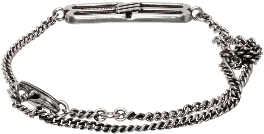 ★ギフトにも【BALENCIAGA】BB CUFF BRACELET BB brass bracelet in silver - Balenciaga | Mytheresa