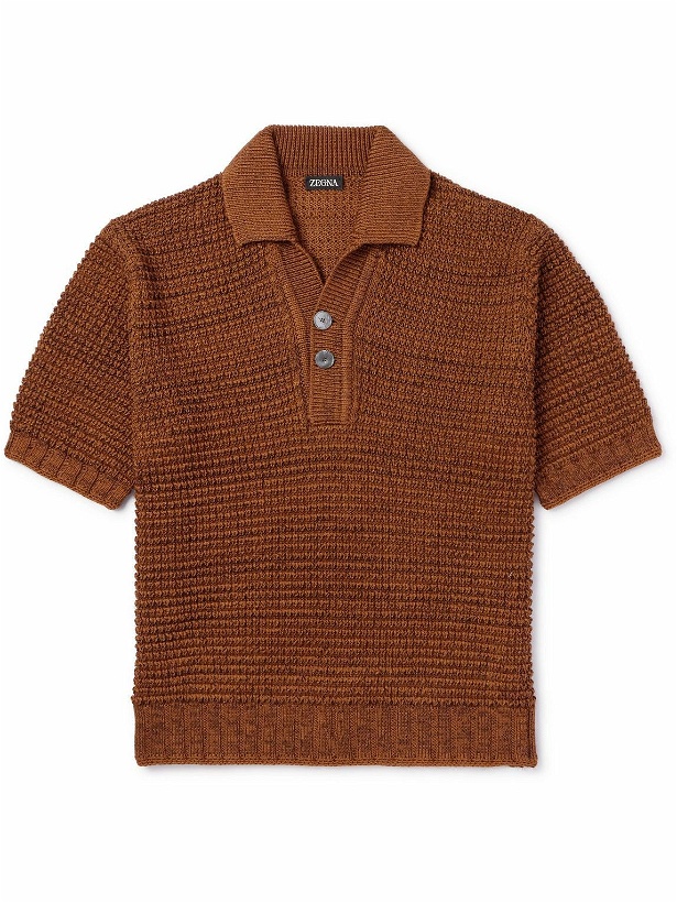 Photo: Zegna - Open-Knit Cotton, Linen, Silk and Cashmere-Blend Polo Shirt - Brown