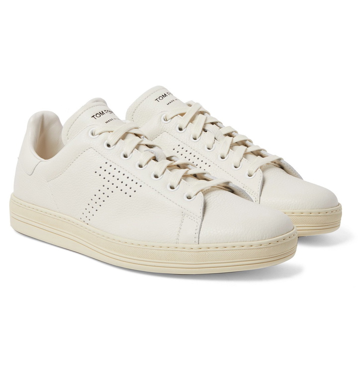 Photo: TOM FORD - Warwick Perforated Full-Grain Leather Sneakers - White