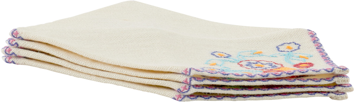Bode Four-Pack Off-White Garden Party Cocktail Napkins