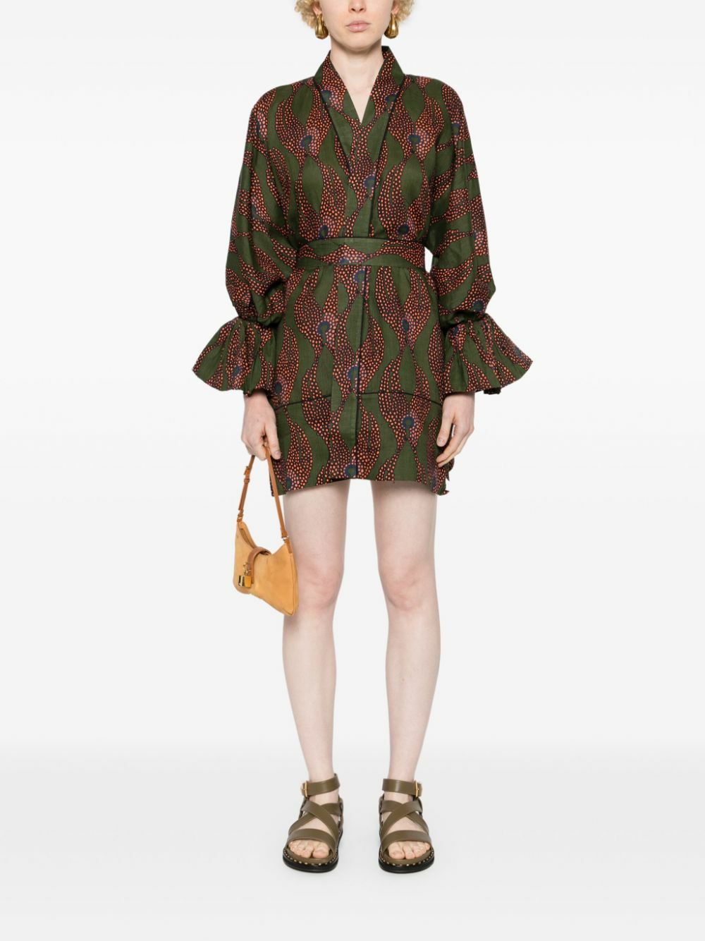 chinese dress ladies Kelly Green Cotton Linen Blend Mini Dress - Shirt Dresses main image 1