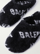 Balenciaga - Logo-Print Faux Shearling Mules - Black