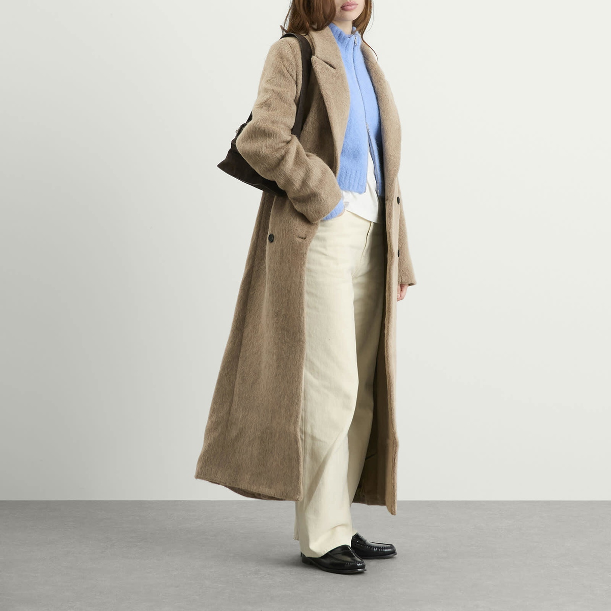 Samsøe Samsøe Women's Sajilla Hairy Wool Coat in Pale Fossil Melane