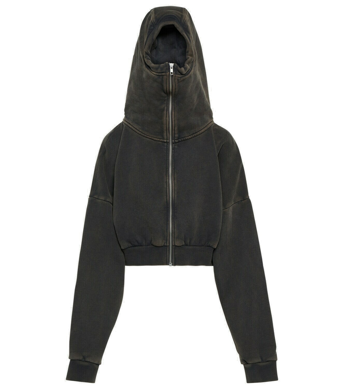 Cropped zip-up cotton hoodie in black - Entire Studios