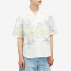 Versace Men's Cotton Poplin Vacation Shirt in White Dusty Blue Bone