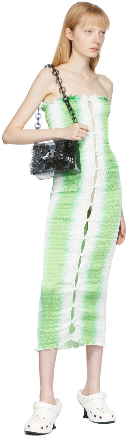 Amy Crookes Green & White Shirred Stretch Tube Dress