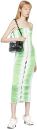 Amy Crookes Green & White Shirred Stretch Tube Dress