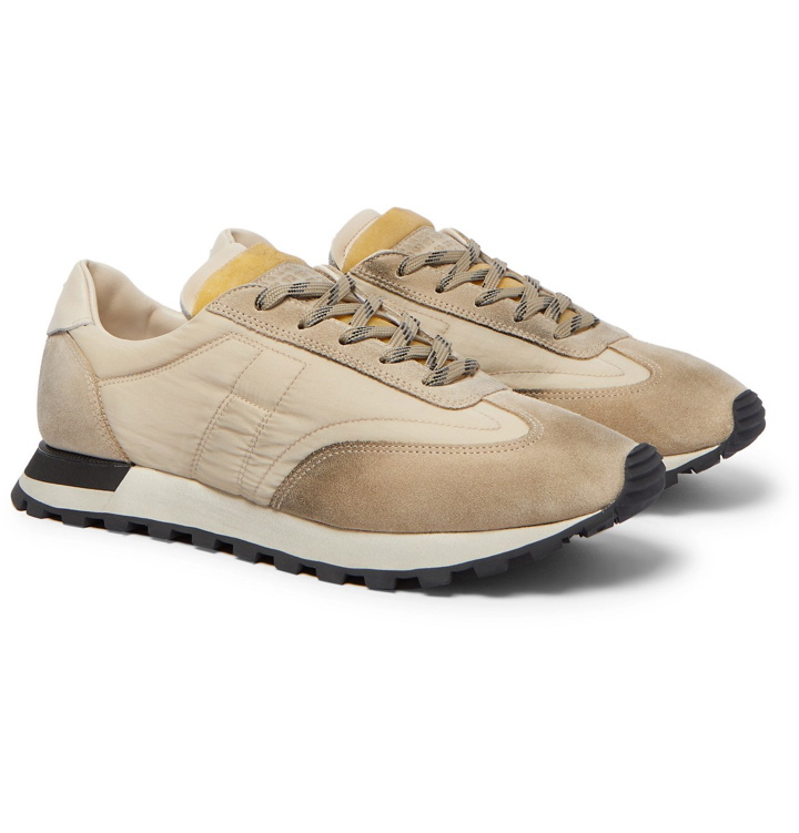 Photo: Maison Margiela - Leather-Trimmed Shell and Suede Sneakers - Brown