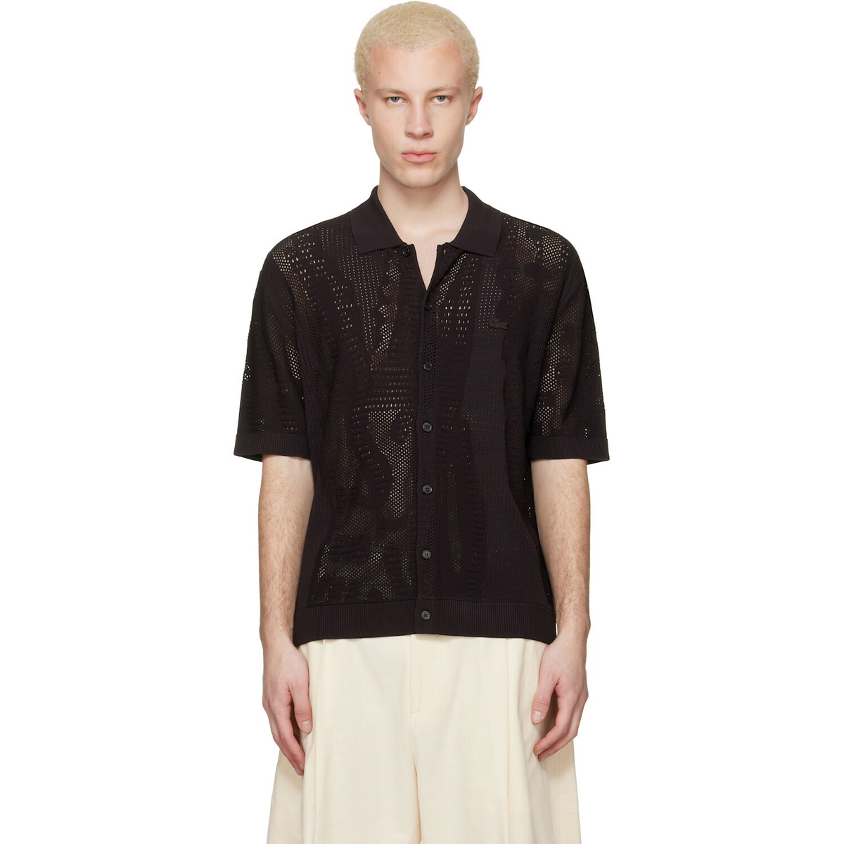 Lacoste Brown Lacy Knit Crocodile Shirt