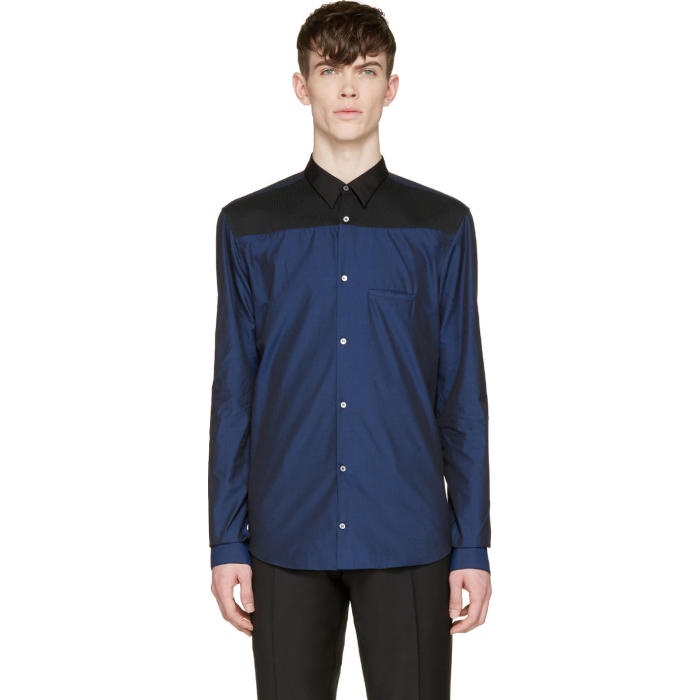 Photo: Costume National Navy Colorblock Button-Up Shirt