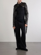 Rick Owens - Microbiker Cropped Fringed Leather Jacket - Black