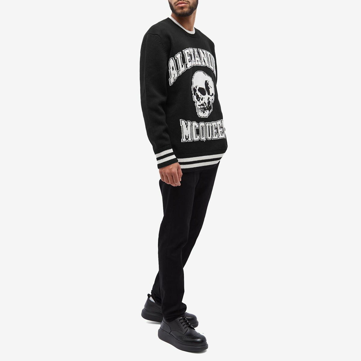 Alexander McQueen Men's Varsity Skull Logo Crew Knit in