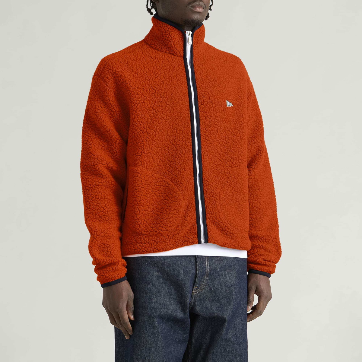 Drake's Men's Boucle Wool Zip Fleece Jacket in Orange