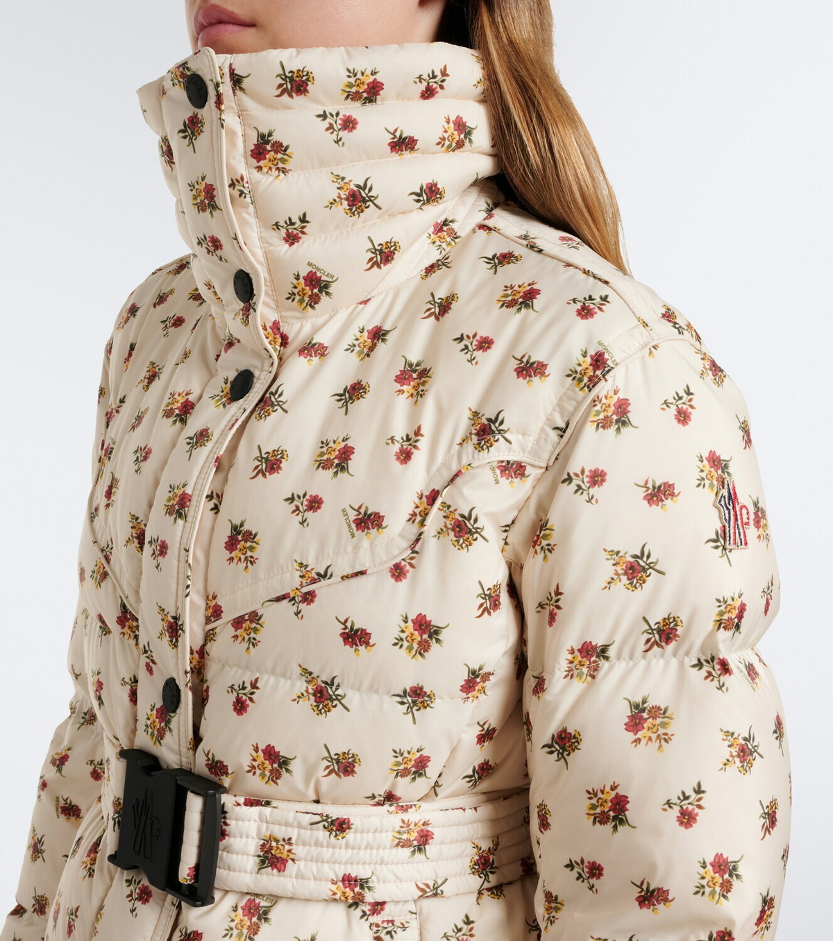 Moncler Grenoble Floral belted down ski jacket