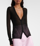 Blumarine Feather-trimmed ribbed-knit cardigan