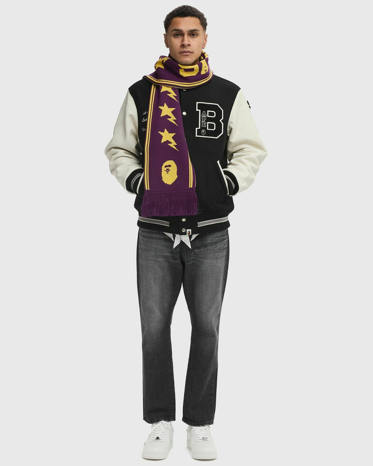 A Bathing Ape EMBROIDERY VARSITY JACKET Black Mens Bomber