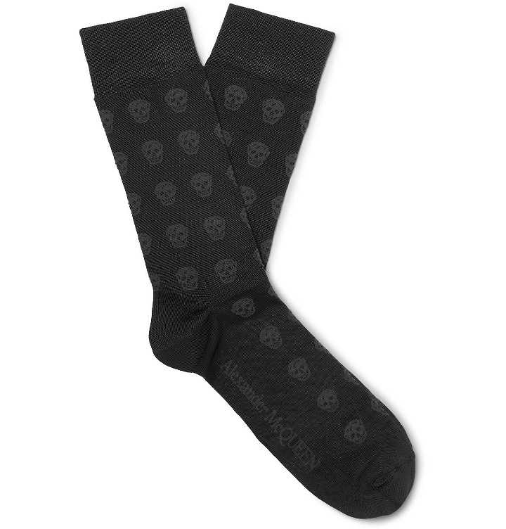 Photo: Alexander McQueen - Logo-Intarsia Stretch Silk-Blend Socks - Black
