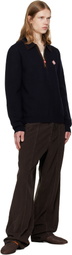 Casablanca Navy Wool Waffle Stitch Long Sleeve Polo