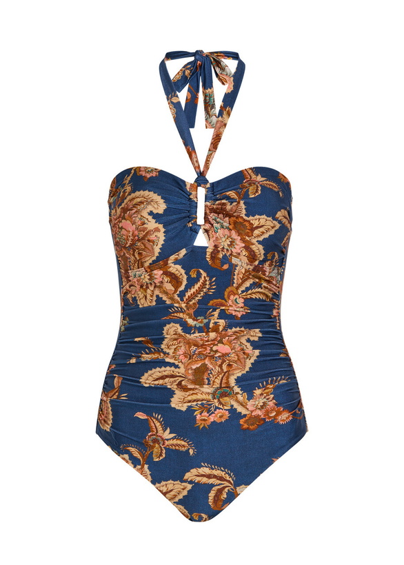 Photo: Zimmermann Aster Printed Halterneck Stretch-polyamide Swimsuit Navy