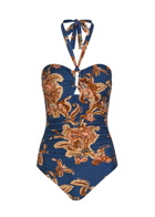 Zimmermann Aster Printed Halterneck Stretch-polyamide Swimsuit Navy