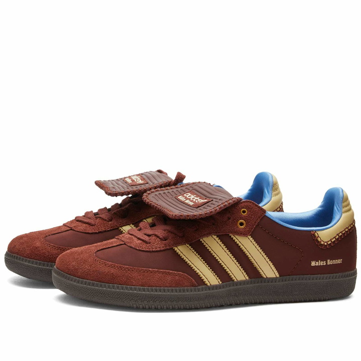 Photo: Adidas Men's x Wales Bonner Samba Sneakers in Fox Brown/Beige/Lucky Blue