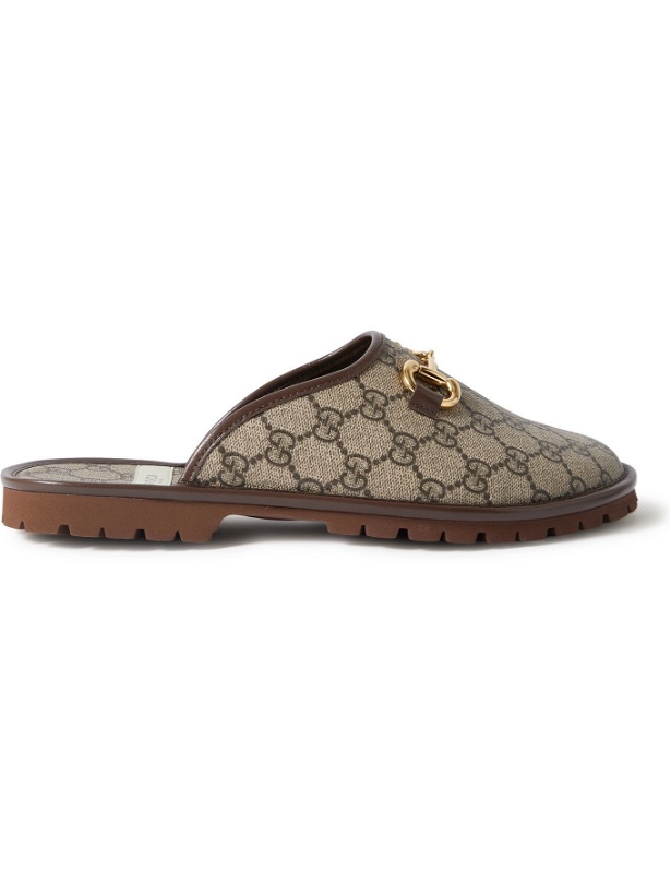 Photo: GUCCI - Elea Horsebit Monogrammed Canvas Backless Loafers - Brown