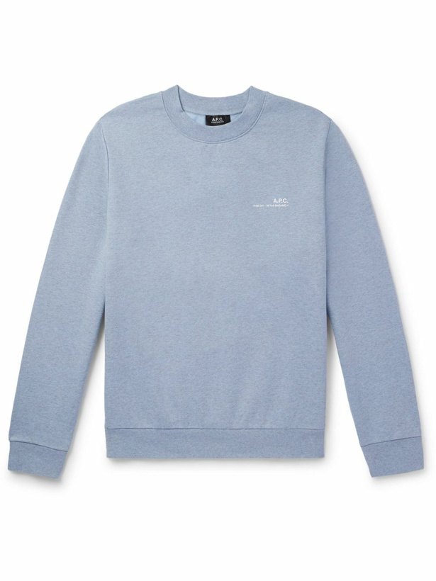 Photo: A.P.C. - Item Logo-Print Cotton-Blend Jersey Sweatshirt - Blue