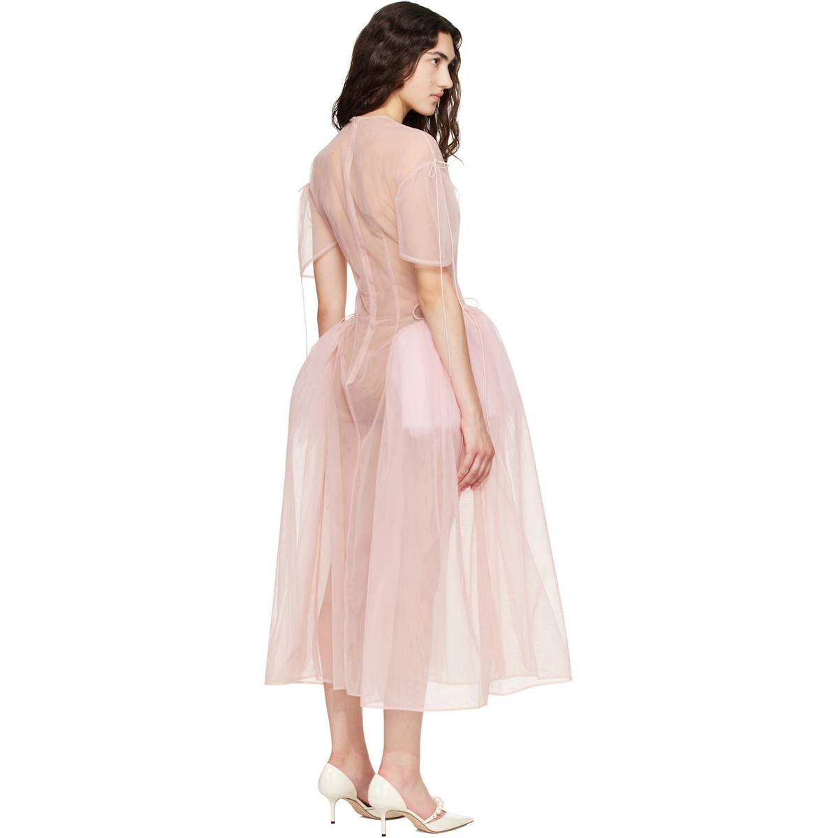 Simone Rocha Pink Puff Sleeve Cord Hip Midi Dress