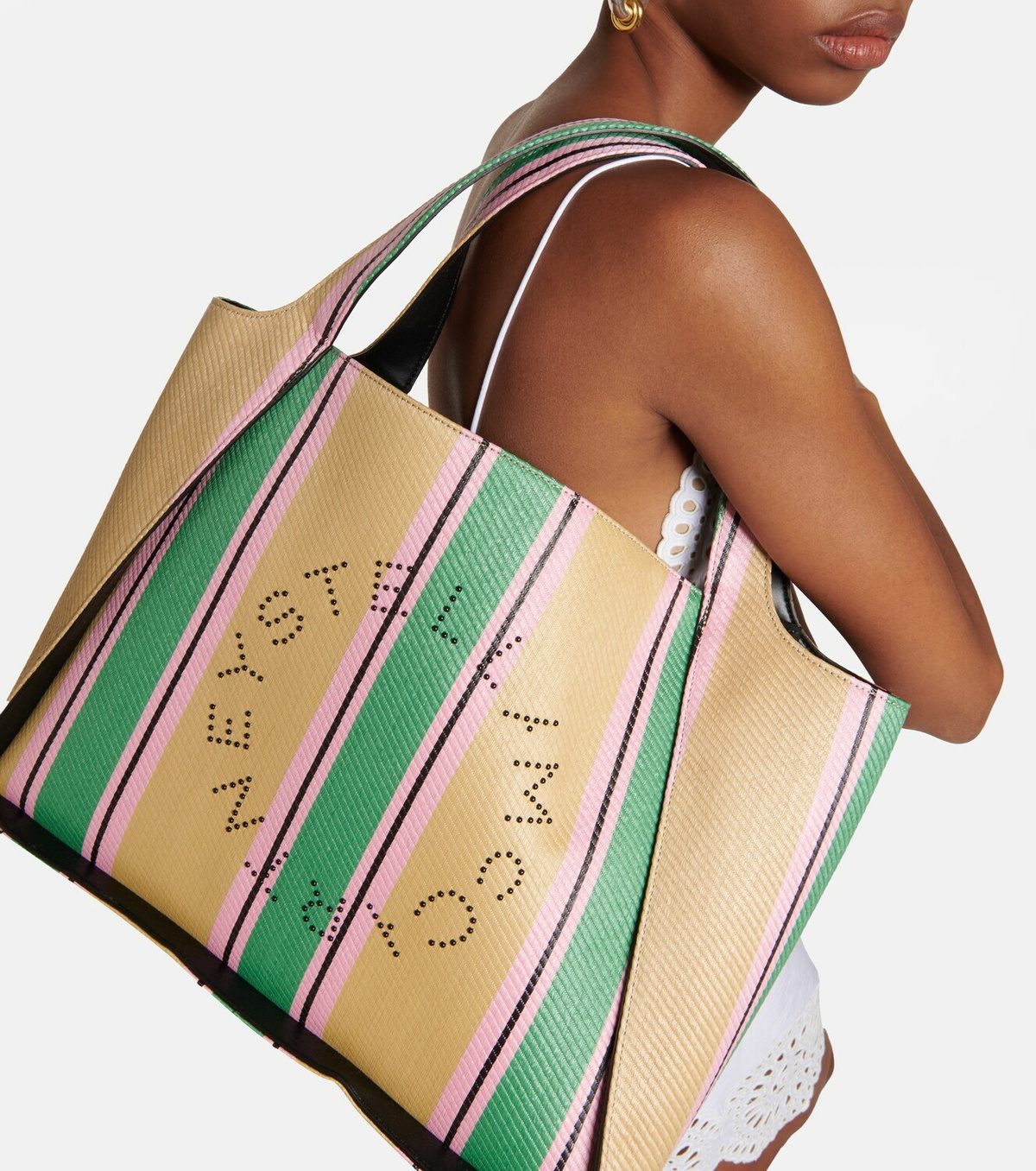 Stella McCartney - Stella Logo striped raffia tote bag