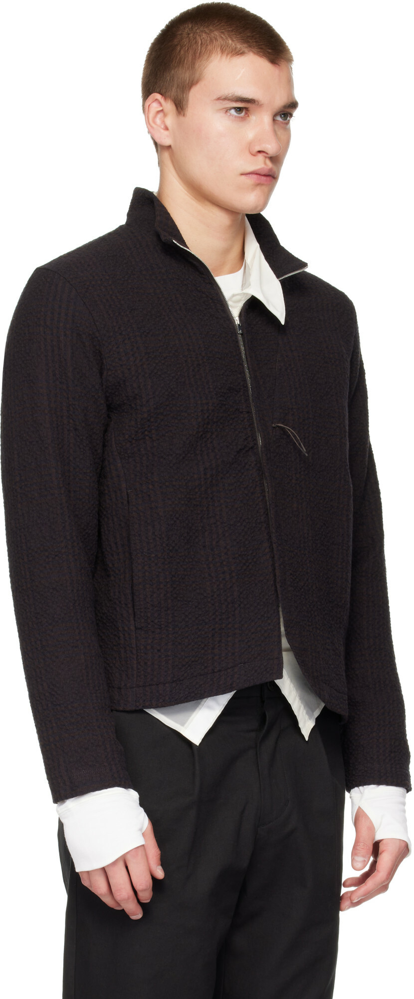 POST ARCHIVE FACTION (PAF) Brown Seersucker Track Jacket