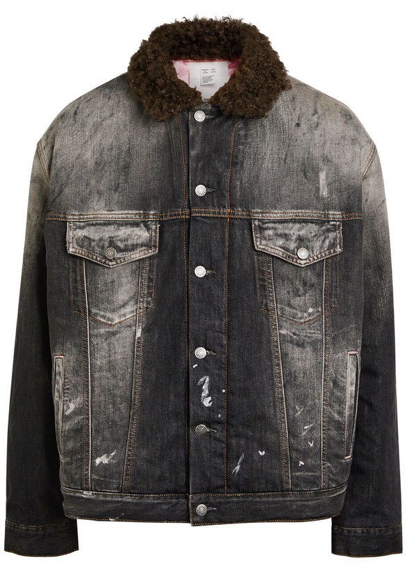 Photo: Acne Studios Washed Paint Splattered Faux Shearling Denim Jacket Black