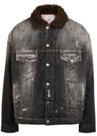 Acne Studios Washed Paint Splattered Faux Shearling Denim Jacket Black