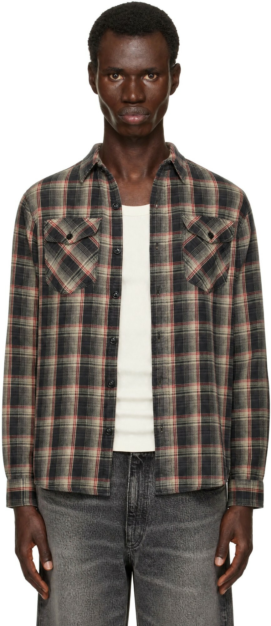 RRL Gray & Red Check Sport Shirt