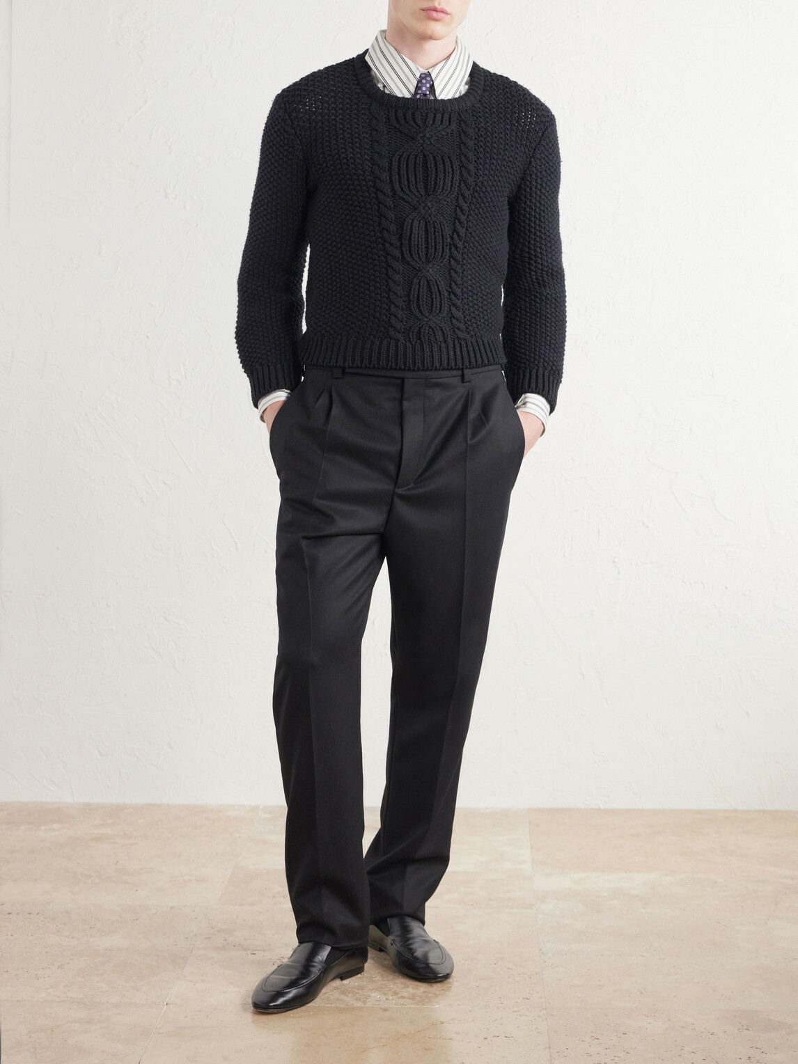 SAINT LAURENT - Tapered Brushed Wool Trousers - Black