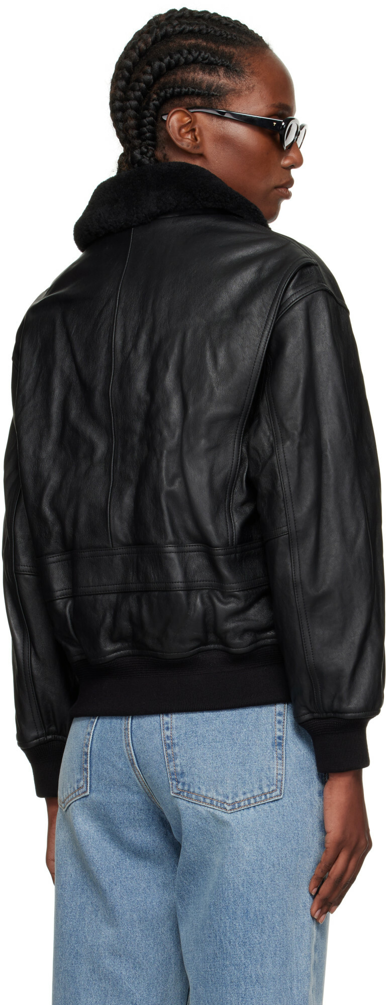 Dunst Black A-2 Shearling Collared Leather Jacket