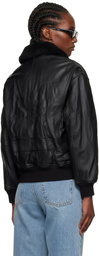 Dunst Black A-2 Shearling Collared Leather Jacket