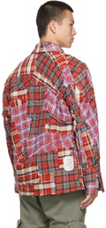 Greg Lauren Red Check Stitchwork Plaid Boxy Shirt