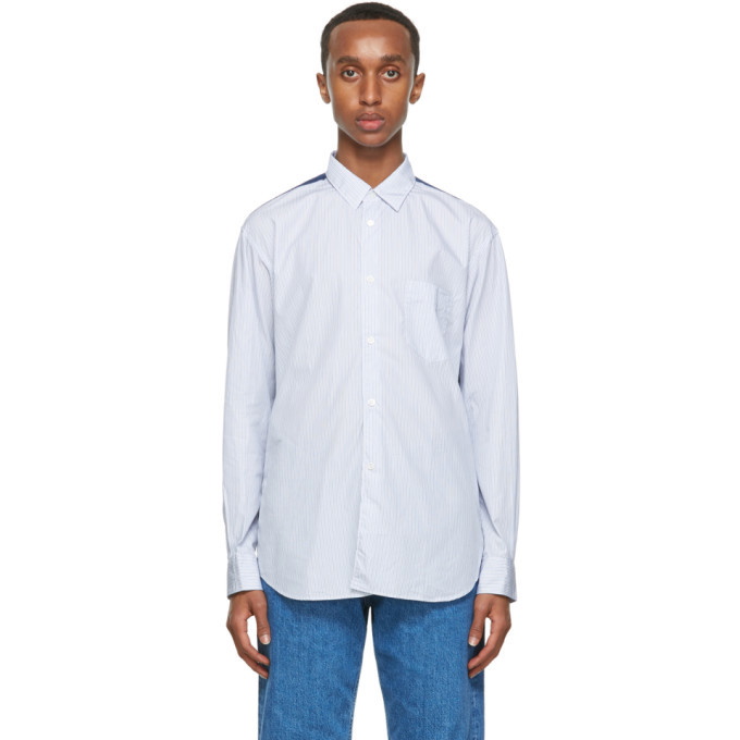 Photo: Comme des Garcons Shirt Blue and White Striped Panelled Shirt