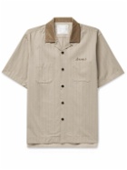 Sacai - Camp-Collar Logo-Embroidered Striped Woven Shirt - Neutrals