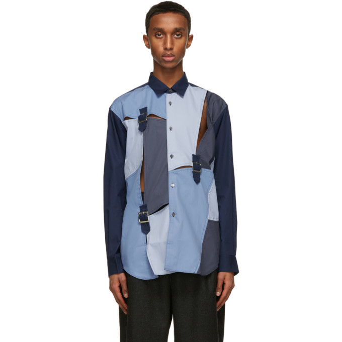 Photo: Comme des Garcons Shirt Blue Cut-Out Buckle Shirt