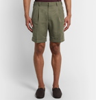 Brioni - Pleated Linen and Cotton-Blend Twill Bermuda Shorts - Green