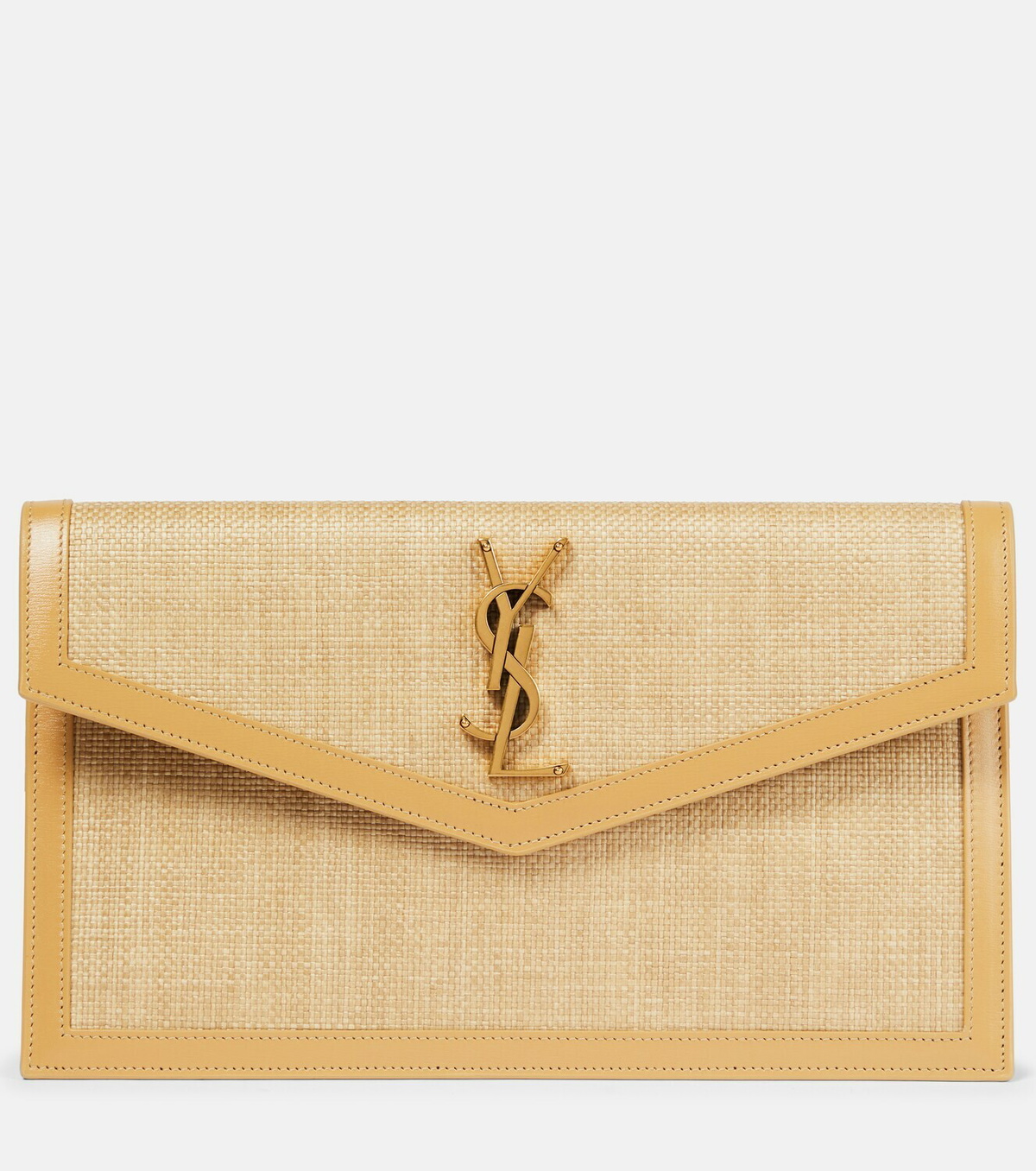 Saint Laurent Uptown raffia and leather clutch Saint Laurent