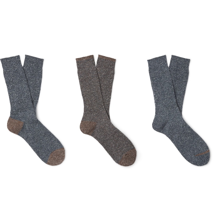 Photo: Anonymous Ism - Three-Pack Mélange Knitted Socks - Blue