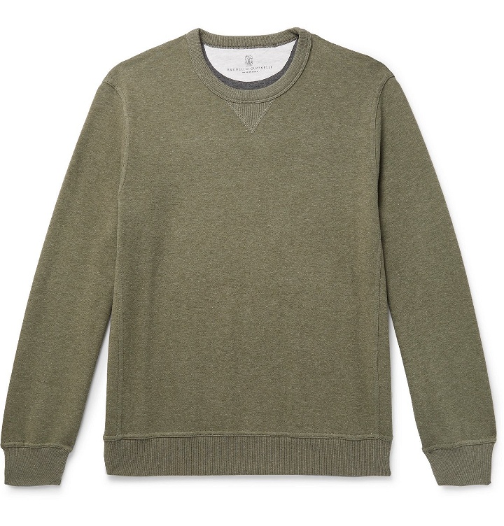 Photo: Brunello Cucinelli - Melangé Cotton-Blend Jersey Sweatshirt - Green