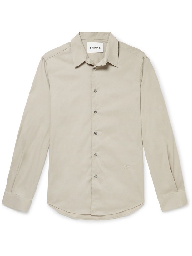 Photo: FRAME - Logo-Embroidered Cotton-Blend Poplin Shirt - Neutrals