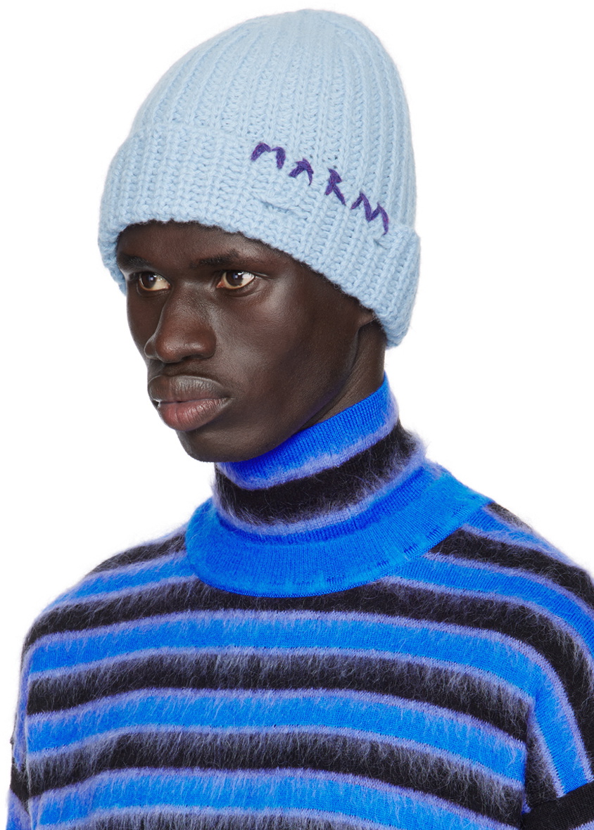 Marni Blue Shetland Wool Beanie Marni
