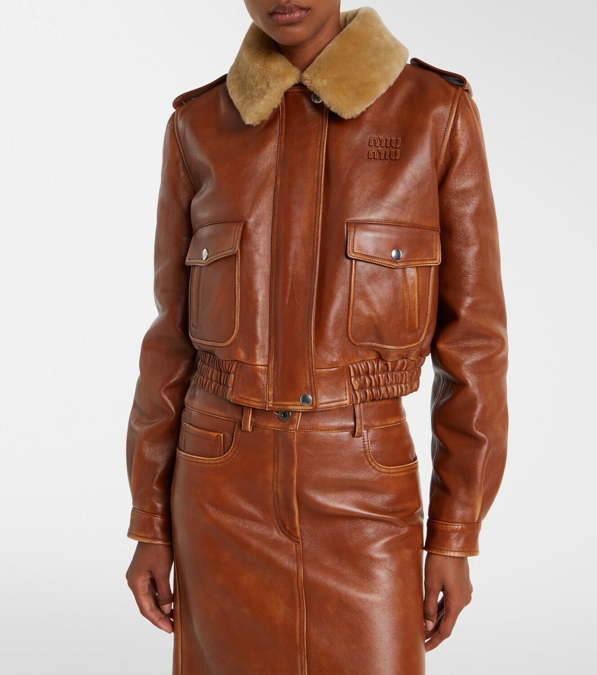 Miu Miu Shearling-trimmed leather jacket