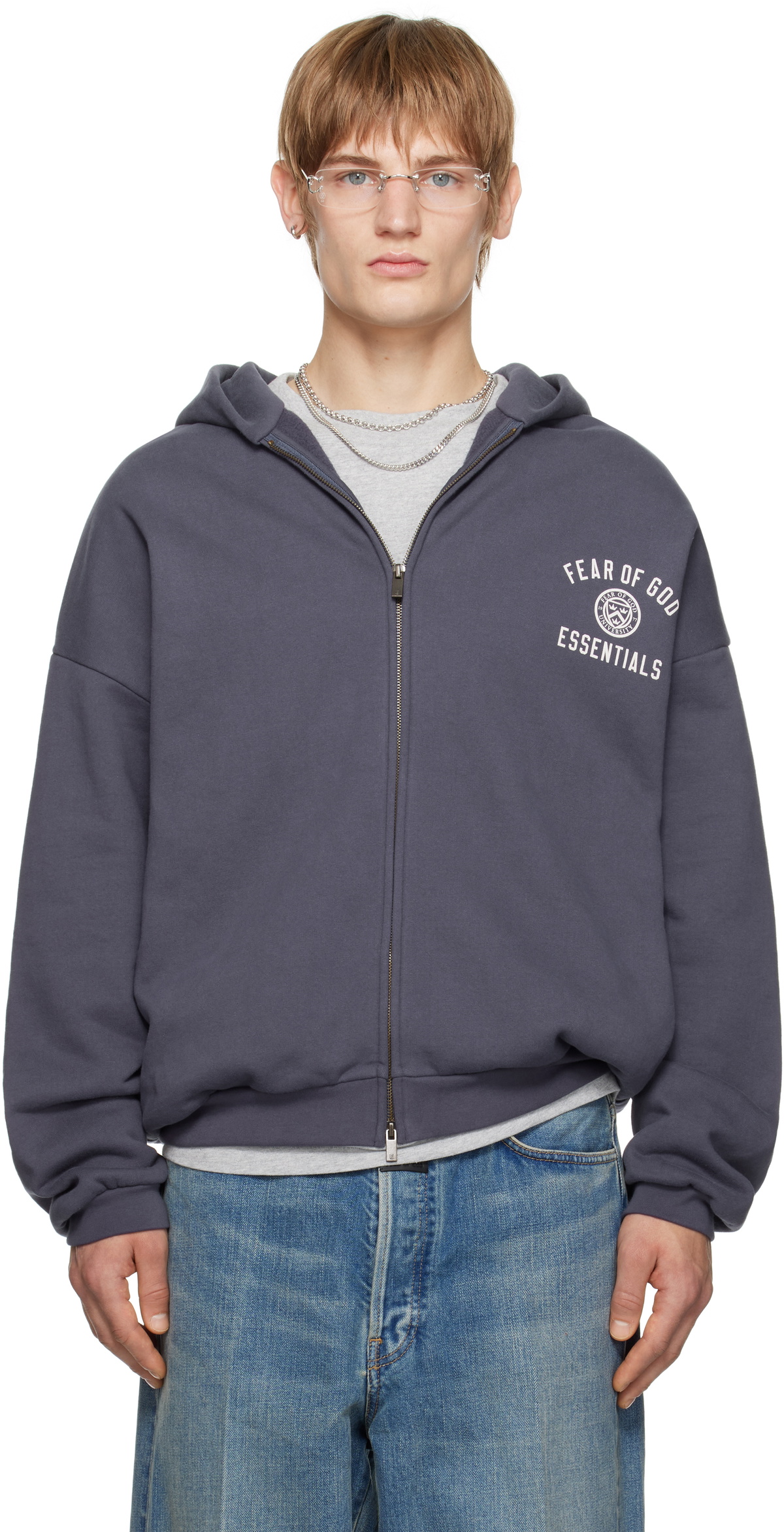 Fear of God ESSENTIALS Navy Heavy Fleece Fullzip Hoodie Fear